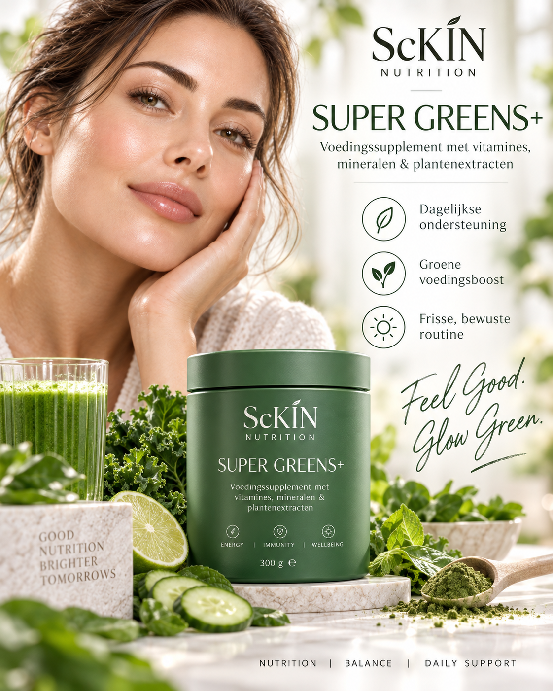 ScKIN Nutrition Super Greens+ voedingssupplement met vitamines mineralen en plantenextracten
