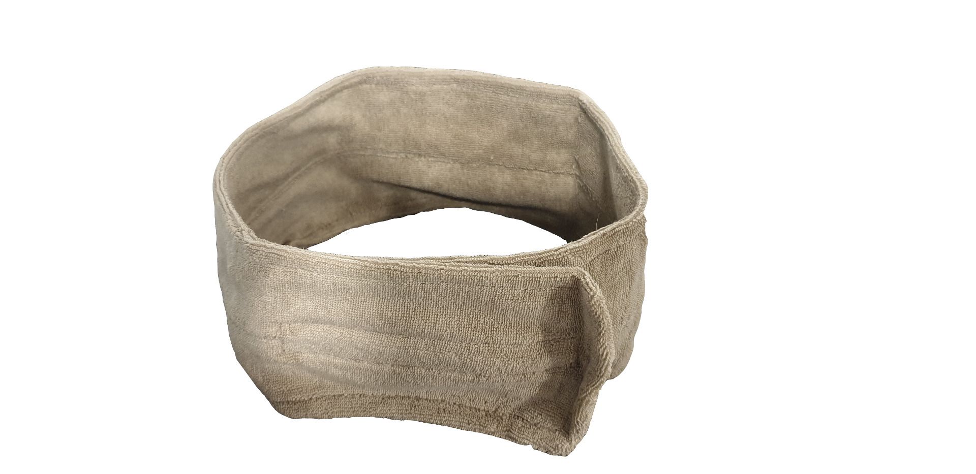 Taupe badstof bandeau met klittenbandsluiting, geschikt voor cosmetische behandelingen in salons