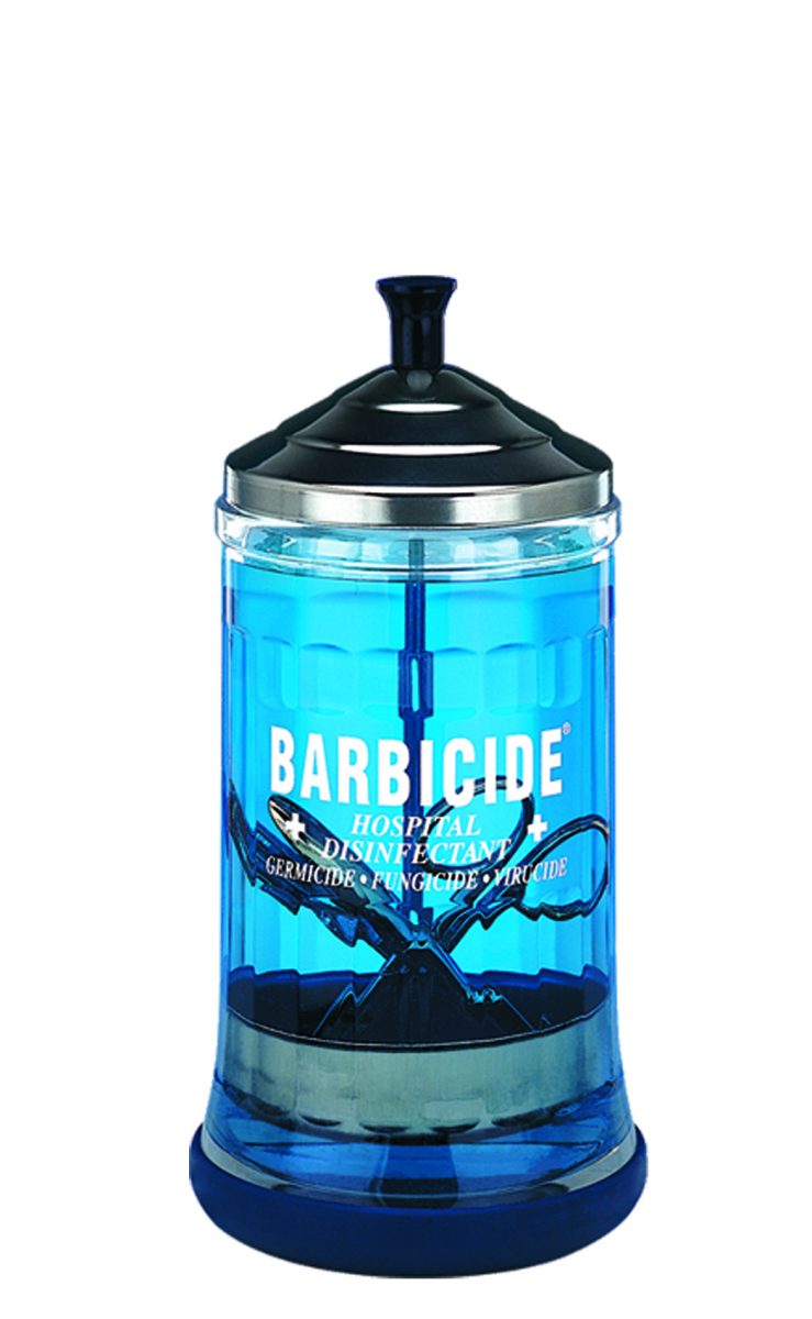 Barbicide Desinfectieflacon van 750 ml voor het hygiënisch reinigen van saloninstrumenten, gemaakt van glas
