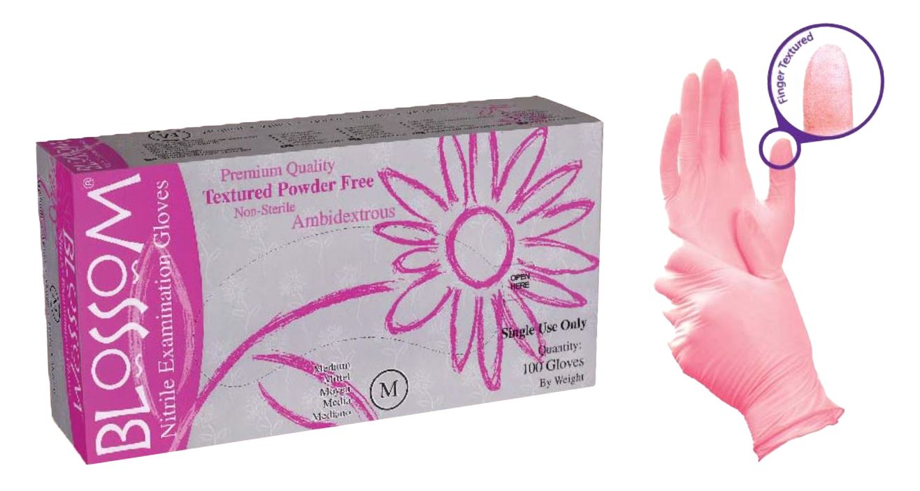 Roze Blossom nitril handschoenen, poedervrij, verpakt in een doos van 100 stuks, maat M