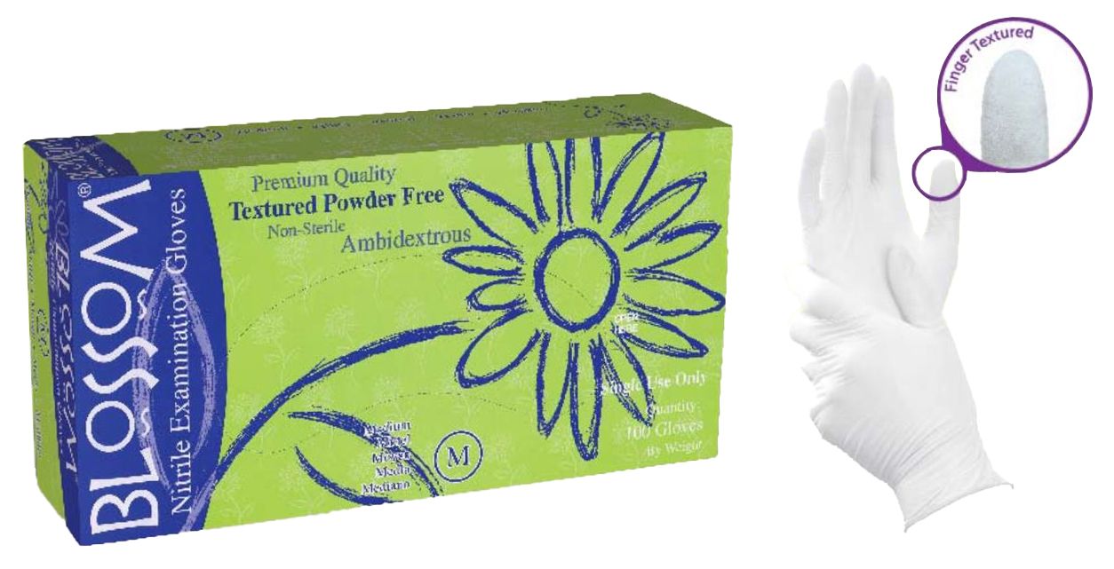 Blossom Nitril Handschoenen Poedervrij Wit Maat M, verpakking met 100 stuks