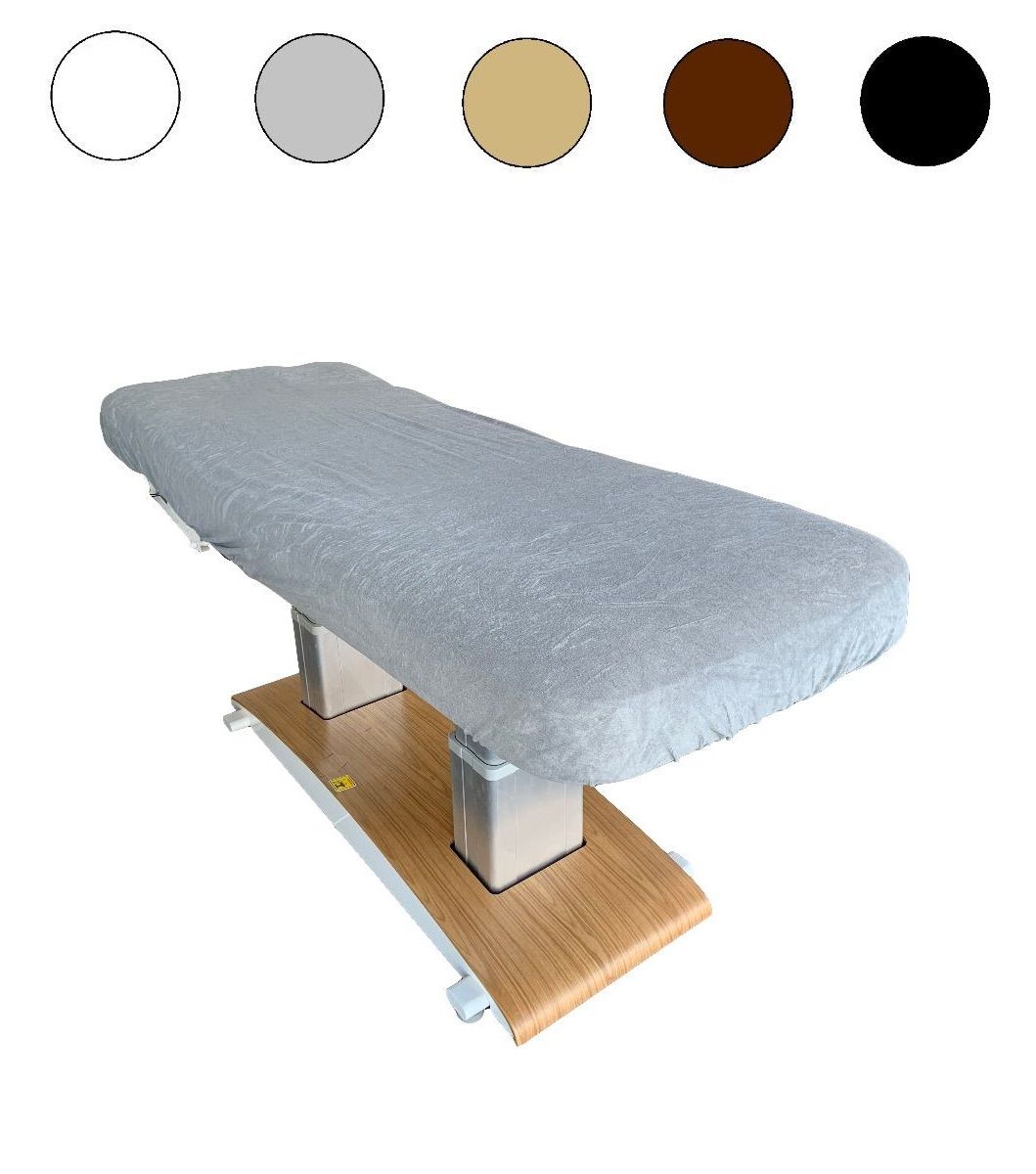 Witte badstof massagebank hoes zonder gat, strak getrokken over een massagebank