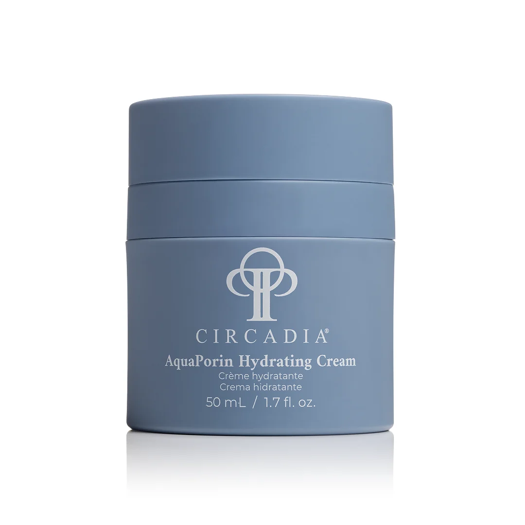 Potje Circadia Aquaporin Hydrating Cream 50 ml in witte verpakking met grijze dop.