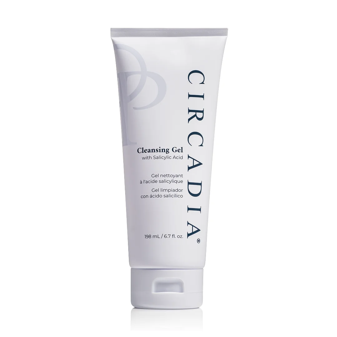 Witte tube Circadia Cleansing Gel with Salicylic Acid 198 ml met grijze en blauwe accenten.