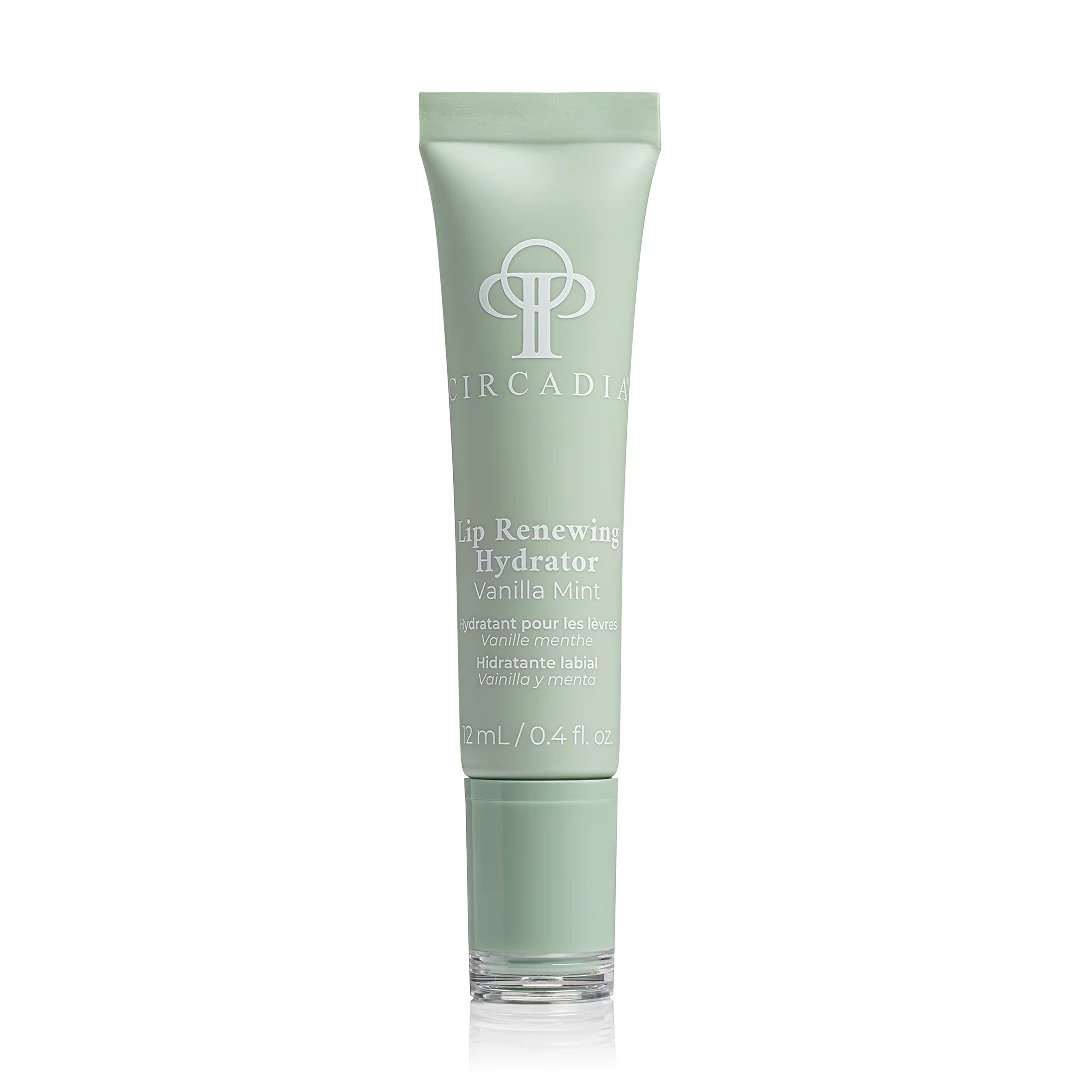 Tube Circadia Lip Renewing Hydrator – Vanilla Mint 12 ml in witte verpakking met zilveren dop.